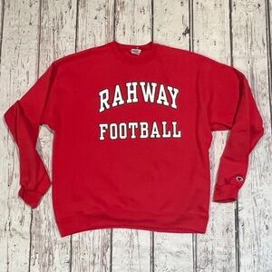 Vintage Rahway Football New Jersey Red Early 2000s Champion Crewneck Sweatshirt